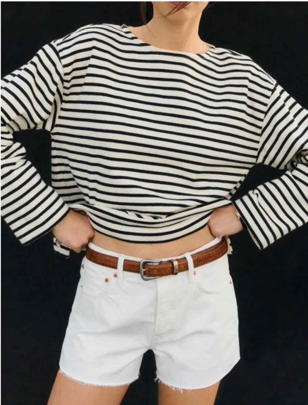 Buck Mason Mariner Black Striped Top Cotton Long Sleeve Sz M